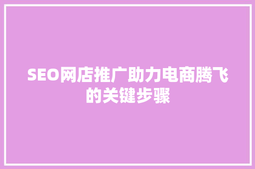 SEO网店推广助力电商腾飞的关键步骤
