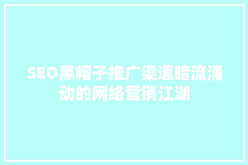 SEO黑帽子推广渠道暗流涌动的网络营销江湖