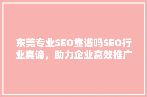 东莞专业SEO靠谱吗SEO行业真谛，助力企业高效推广