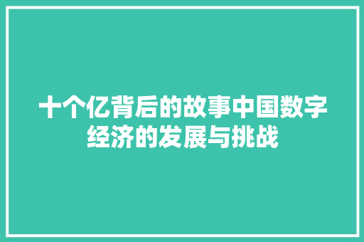 十个亿背后的故事中国数字经济的发展与挑战  第1张