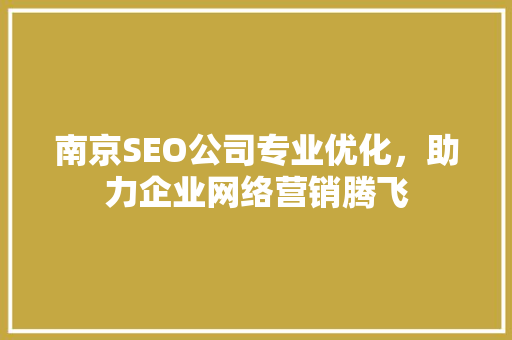 南京SEO公司专业优化，助力企业网络营销腾飞