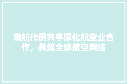 南航代码共享深化航空业合作，共筑全球航空网络