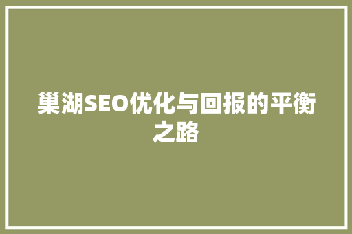 巢湖SEO优化与回报的平衡之路