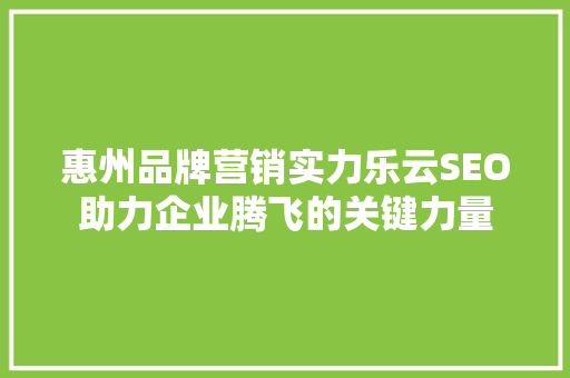 惠州品牌营销实力乐云SEO助力企业腾飞的关键力量