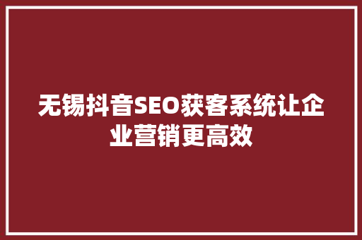 无锡抖音SEO获客系统让企业营销更高效