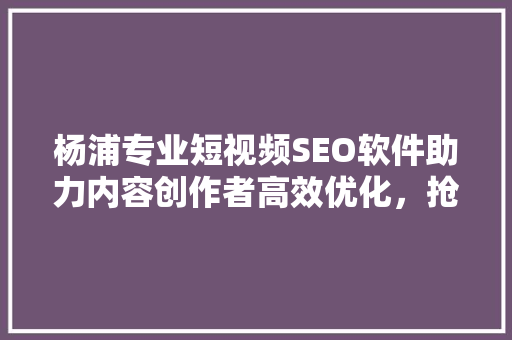 杨浦专业短视频SEO软件助力内容创作者高效优化，抢占流量高地  第1张