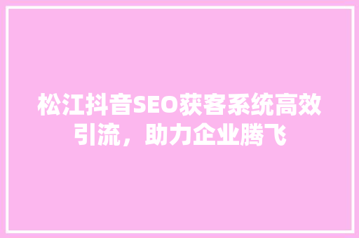 松江抖音SEO获客系统高效引流，助力企业腾飞