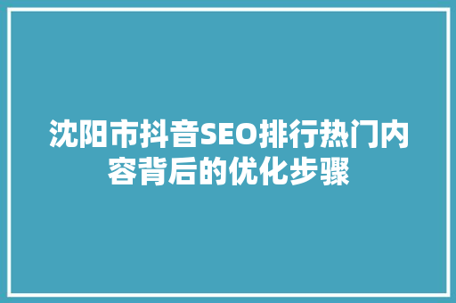 沈阳市抖音SEO排行热门内容背后的优化步骤