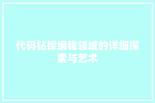 代码钻探编程领域的详细探索与艺术