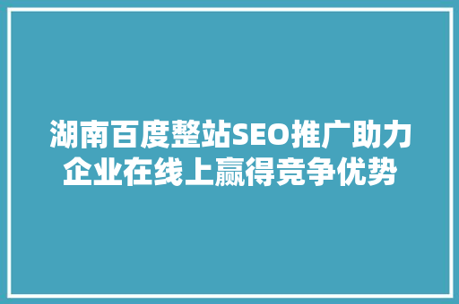 湖南百度整站SEO推广助力企业在线上赢得竞争优势