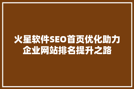 火星软件SEO首页优化助力企业网站排名提升之路