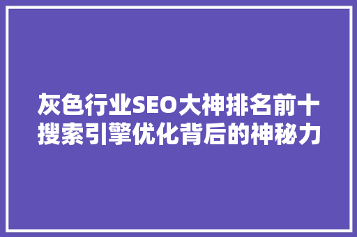 灰色行业SEO大神排名前十搜索引擎优化背后的神秘力量