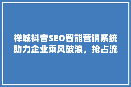 禅城抖音SEO智能营销系统助力企业乘风破浪，抢占流量高地