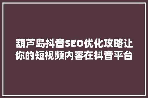 葫芦岛抖音SEO优化攻略让你的短视频内容在抖音平台上脱颖而出