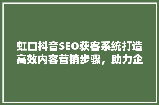 虹口抖音SEO获客系统打造高效内容营销步骤，助力企业腾飞