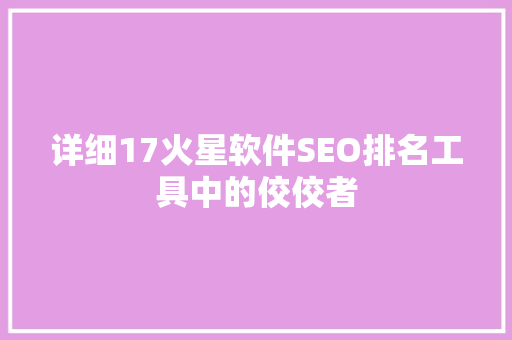 详细17火星软件SEO排名工具中的佼佼者