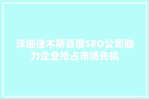 详细佳木斯百度SEO公司助力企业抢占市场先机