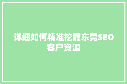 详细如何精准挖掘东莞SEO客户资源