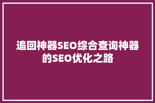 追回神器SEO综合查询神器的SEO优化之路