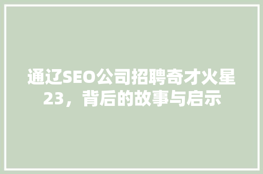 通辽SEO公司招聘奇才火星23，背后的故事与启示