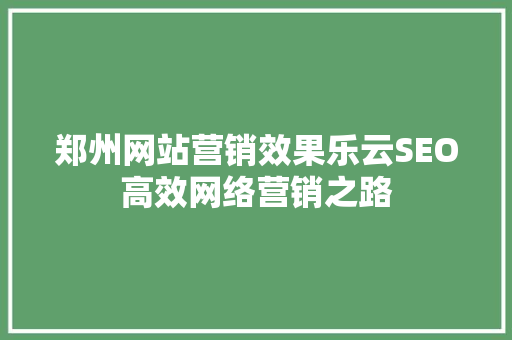 郑州网站营销效果乐云SEO高效网络营销之路