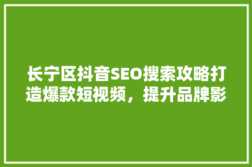 长宁区抖音SEO搜索攻略打造爆款短视频，提升品牌影响力