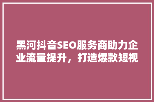 黑河抖音SEO服务商助力企业流量提升，打造爆款短视频新步骤