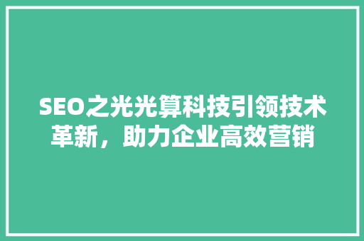 SEO之光光算科技引领技术革新，助力企业高效营销