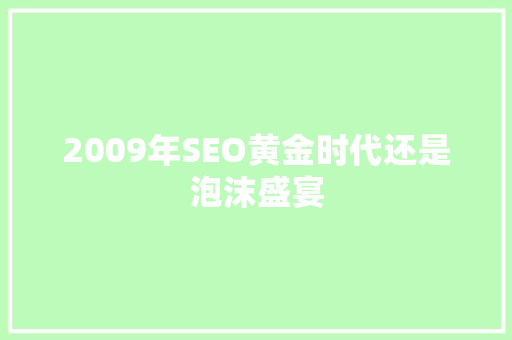 2009年SEO黄金时代还是泡沫盛宴