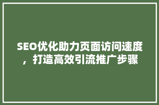 SEO优化助力页面访问速度，打造高效引流推广步骤