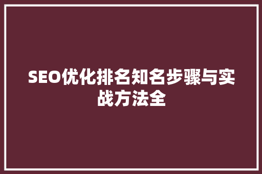 SEO优化排名知名步骤与实战方法全  第1张