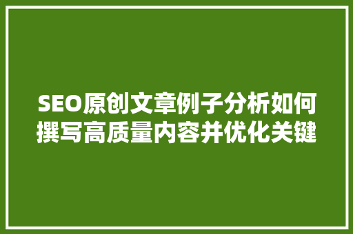 SEO原创文章例子分析如何撰写高质量内容并优化关键词布局  第1张