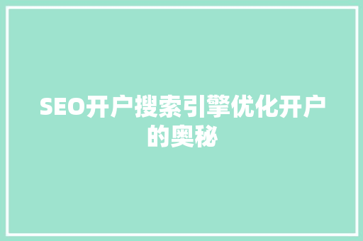 SEO开户搜索引擎优化开户的奥秘