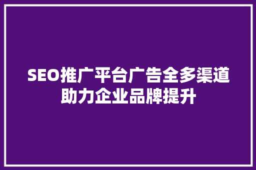 SEO推广平台广告全多渠道助力企业品牌提升