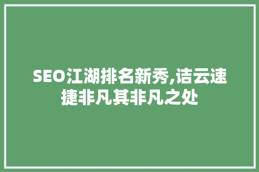 SEO江湖排名新秀,诘云速捷非凡其非凡之处