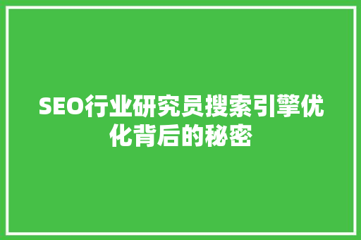 SEO行业研究员搜索引擎优化背后的秘密