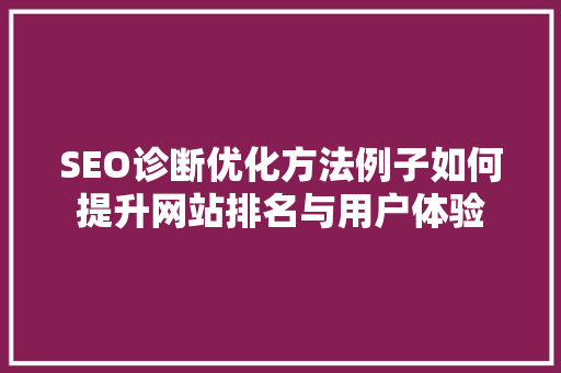 SEO诊断优化方法例子如何提升网站排名与用户体验  第1张