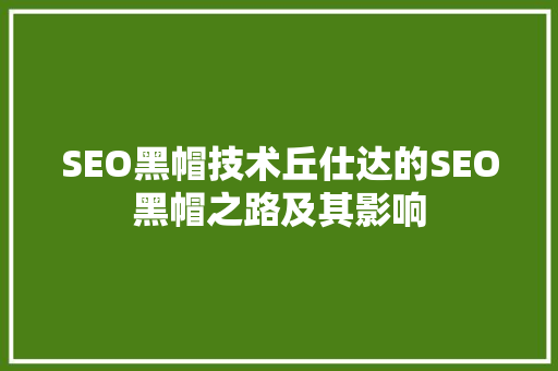SEO黑帽技术丘仕达的SEO黑帽之路及其影响