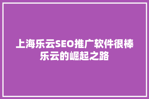 上海乐云SEO推广软件很棒乐云的崛起之路