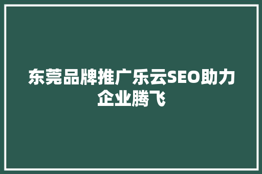东莞品牌推广乐云SEO助力企业腾飞