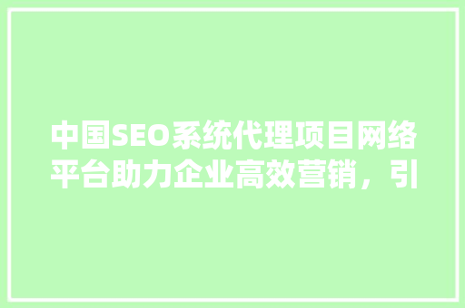 中国SEO系统代理项目网络平台助力企业高效营销，引领行业创新发展