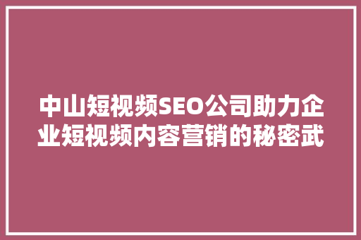 中山短视频SEO公司助力企业短视频内容营销的秘密武器