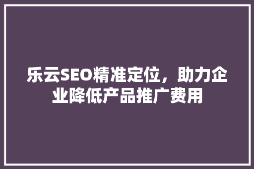 乐云SEO精准定位，助力企业降低产品推广费用