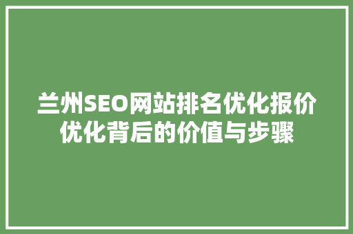 兰州SEO网站排名优化报价优化背后的价值与步骤
