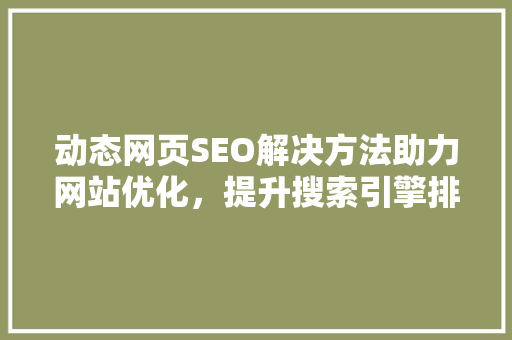 动态网页SEO解决方法助力网站优化，提升搜索引擎排名