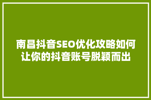 南昌抖音SEO优化攻略如何让你的抖音账号脱颖而出  第1张