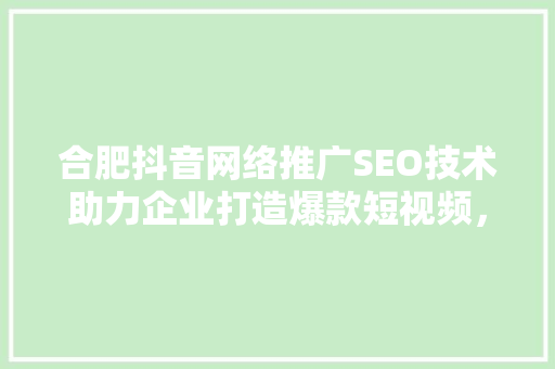 合肥抖音网络推广SEO技术助力企业打造爆款短视频，提升品牌影响力