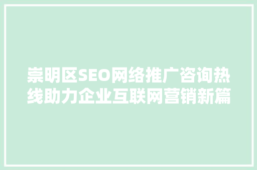 崇明区SEO网络推广咨询热线助力企业互联网营销新篇章