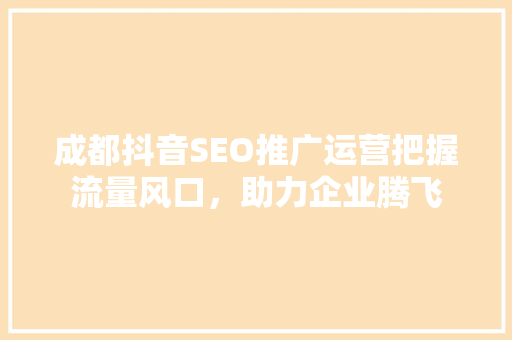 成都抖音SEO推广运营把握流量风口，助力企业腾飞