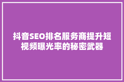 抖音SEO排名服务商提升短视频曝光率的秘密武器
